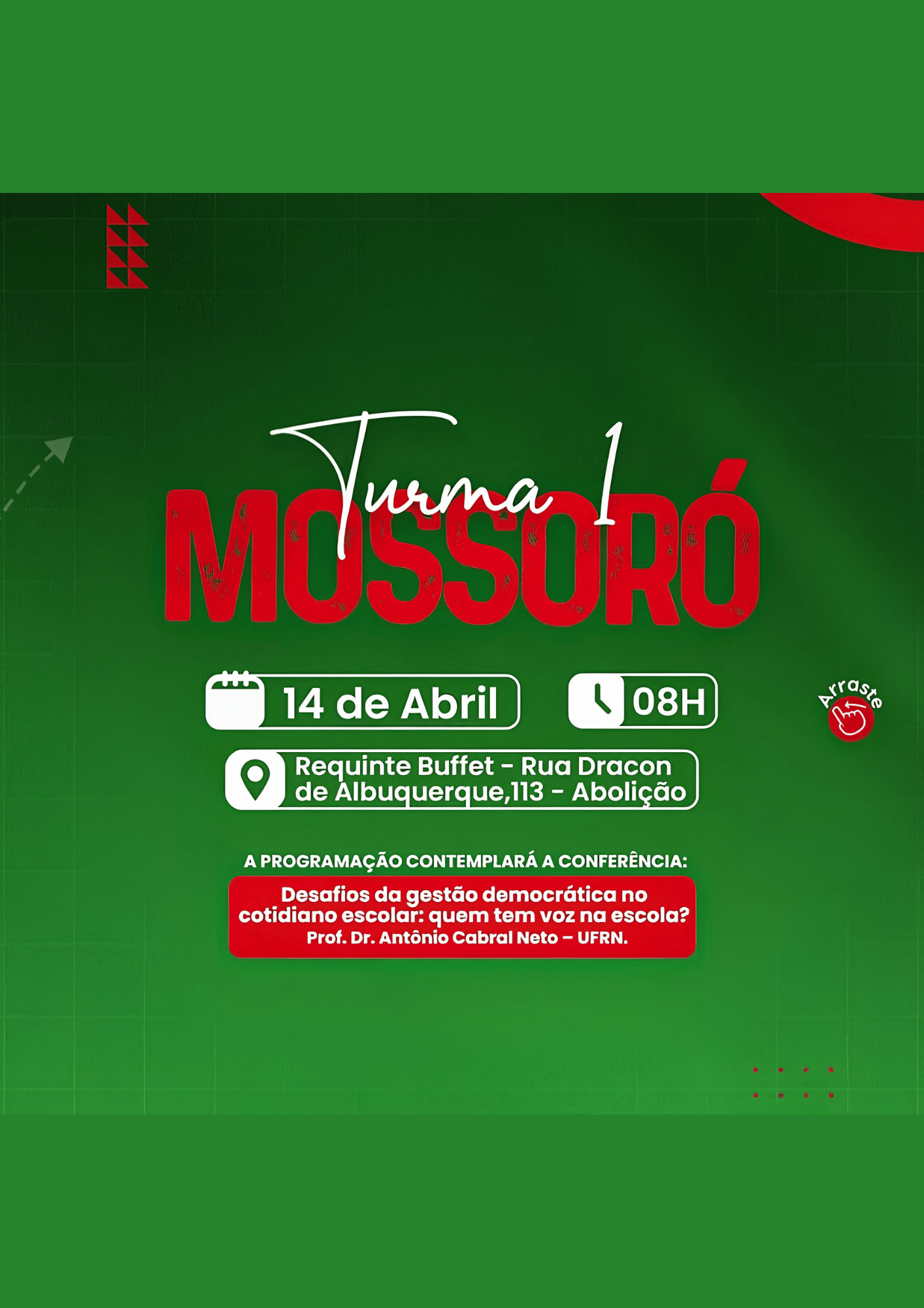 Programação da aula inaugural em Mossoró.